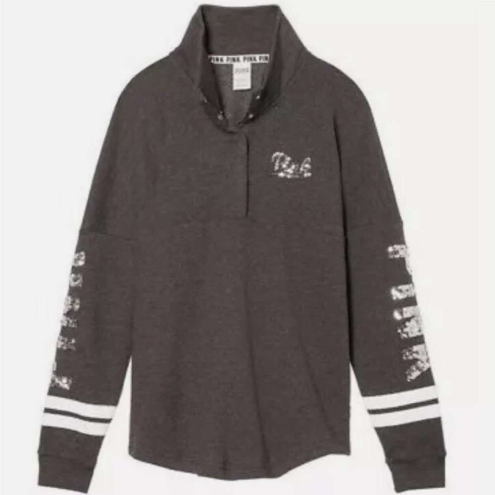 VS PINK HTF GRAY 1/2 SNAP BLING LOGO PULLOVER M-L